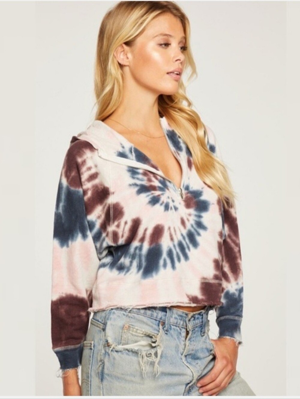Chaser Tie Dye 1/2 Zip Hoodie Small Retro Hippie Grunge Linen Blend School